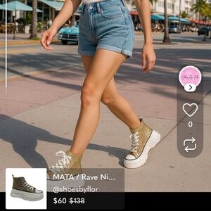 MATA / Rave Nights / Glitter High-Top / Platform / Sneakers / Gold & White